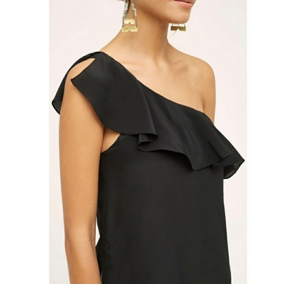 MAEVE| Silk One Shoulder Ruffle Top  - Picture 2 of 5